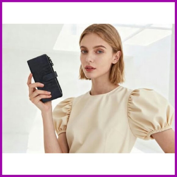 Genuine Leather Women's Wallet Large Capacity RFID Blocking Clutch - Picture 3 of 7